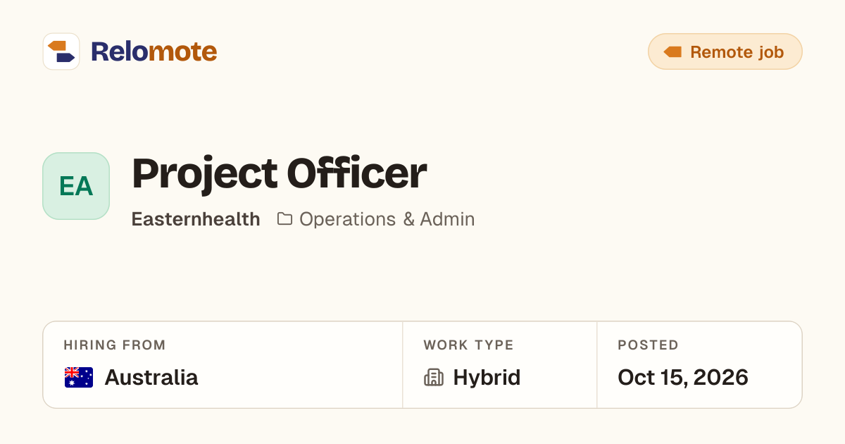 Project Officer at Easternhealth | Relomote