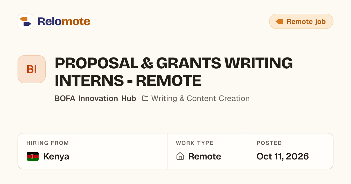 PROPOSAL & GRANTS WRITING INTERNS - REMOTE at BOFA Innovation Hub