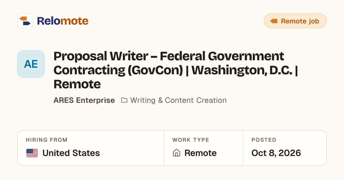 Proposal Writer – Federal Government Contracting (GovCon)