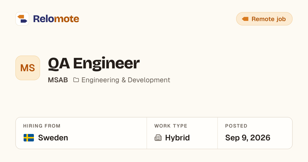 QA Engineer at MSAB | Relomote
