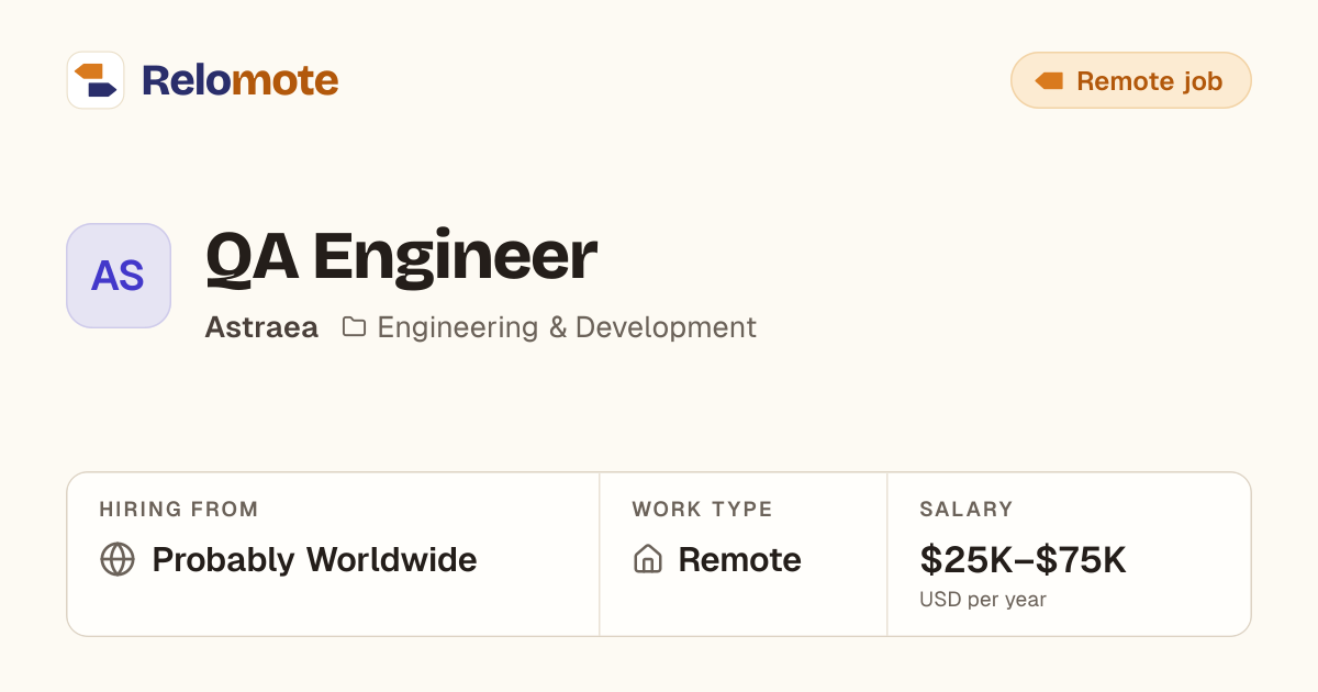 QA Engineer at Astraea | Relomote