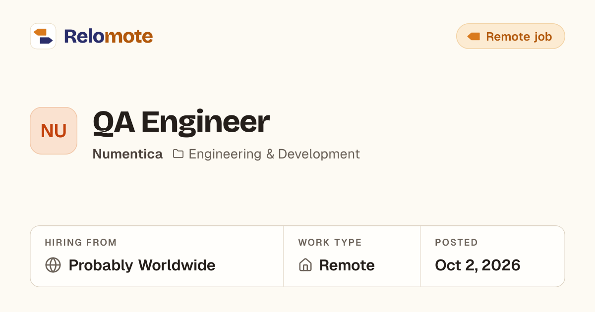 QA Engineer at Numentica | Relomote