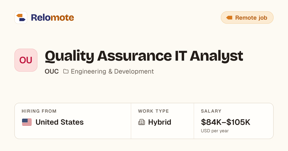 Quality Assurance IT Analyst at OUC | Relomote