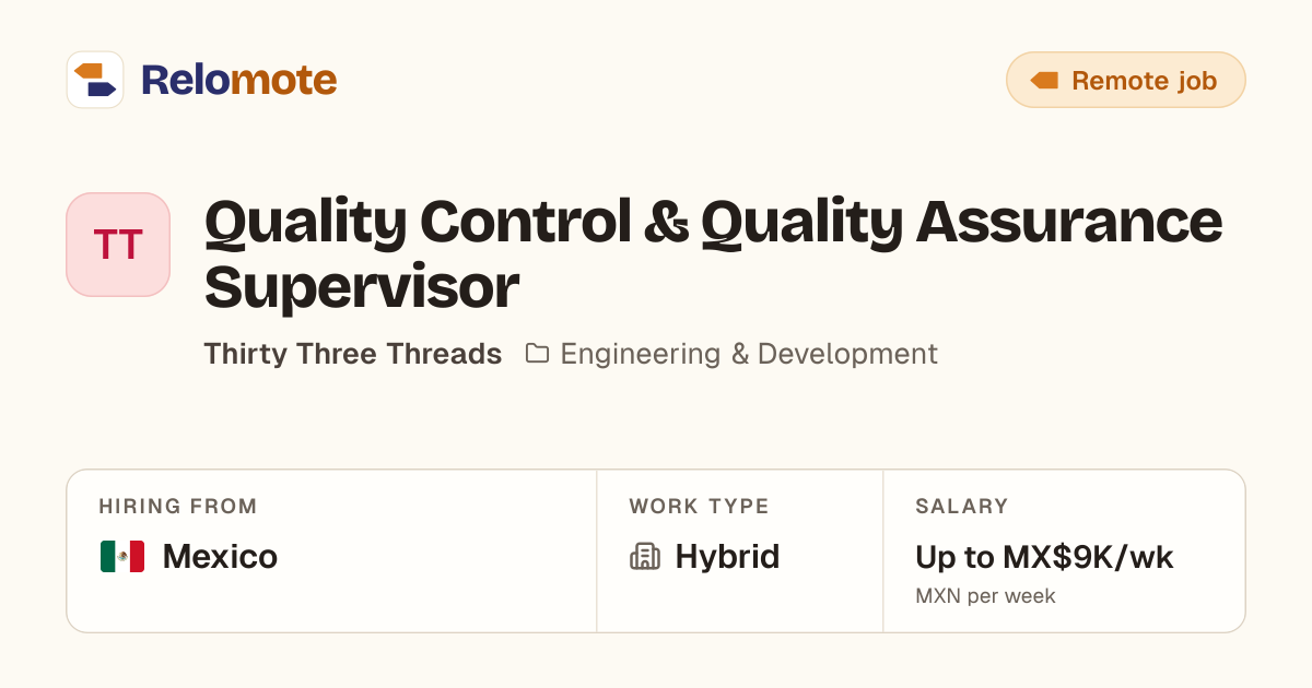 Quality Control & Quality Assurance Supervisor at Thirty Three Threads