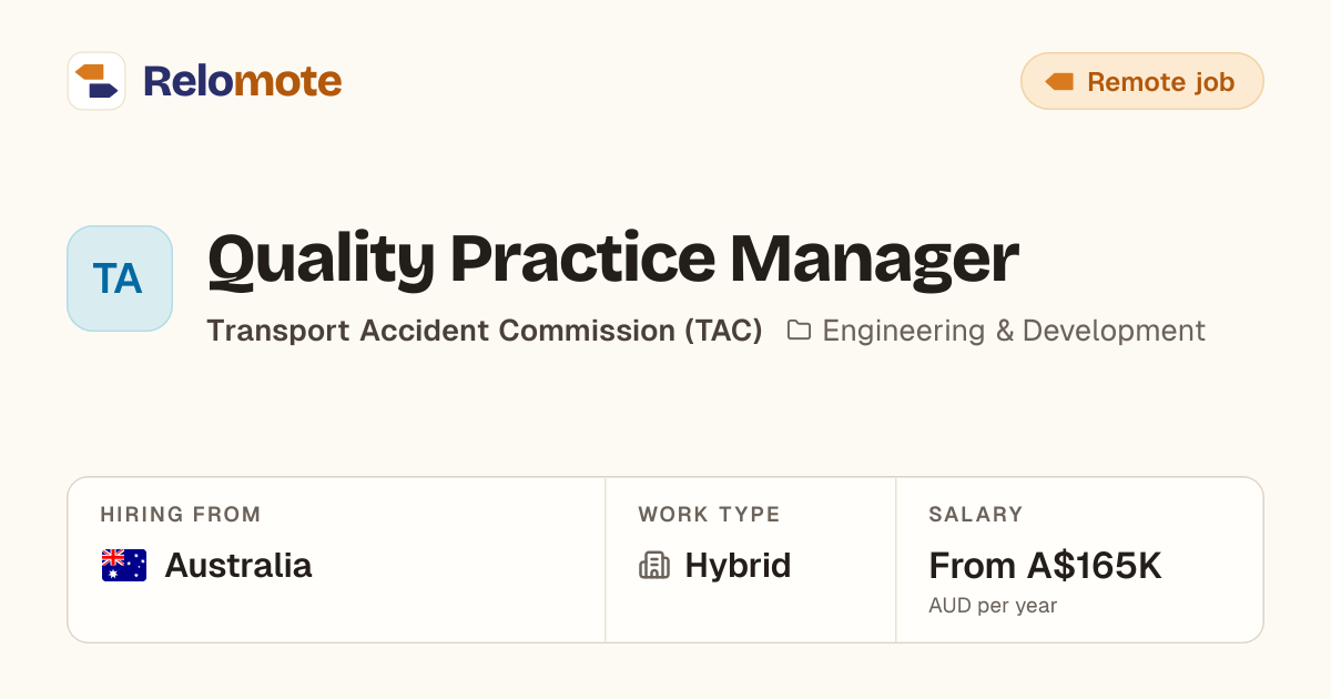 Quality Practice Manager at Transport Accident Commission (TAC)