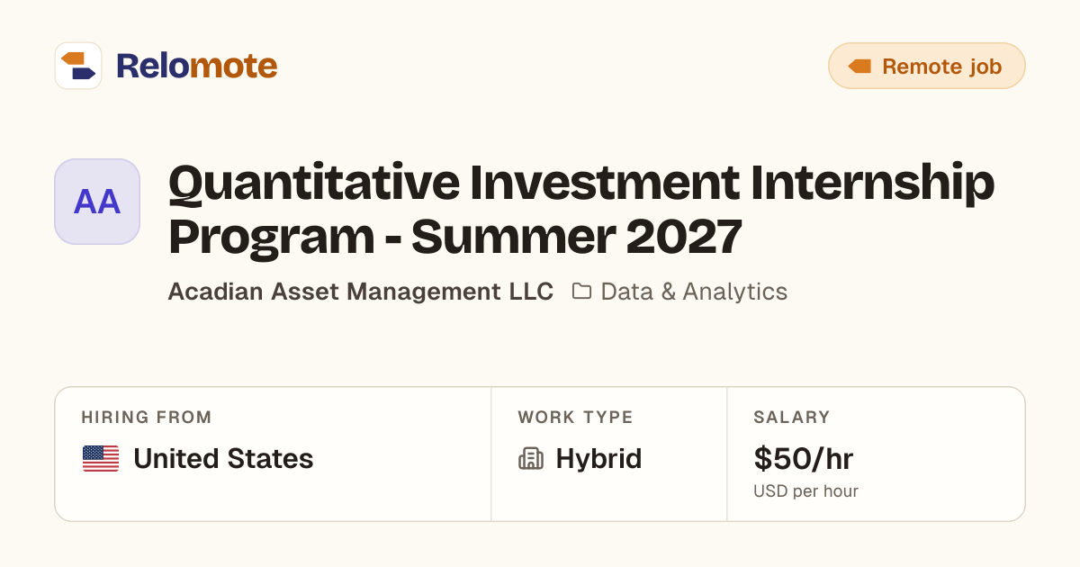 Quantitative Investment Internship Program - Summer 2027 at Acadian…