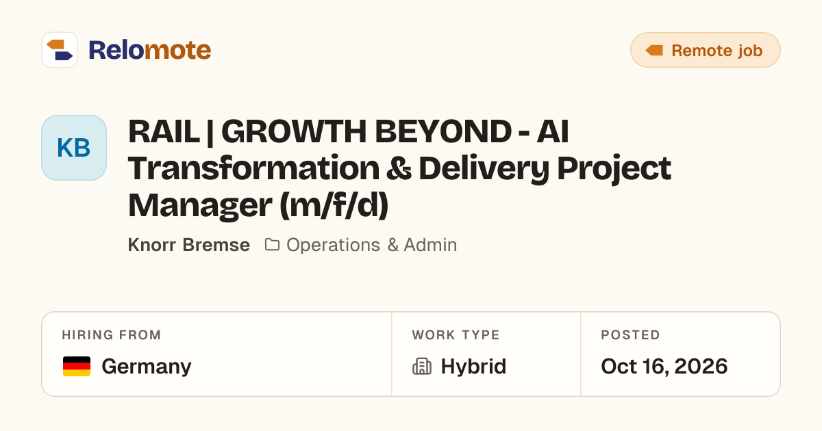RAIL | GROWTH BEYOND - AI Transformation & Delivery Project Manager…