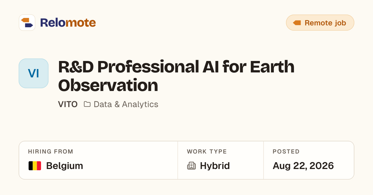 R&D Professional AI for Earth Observation at VITO | Relomote