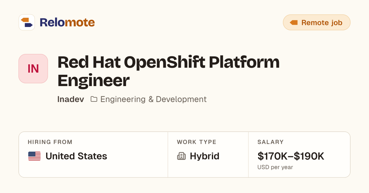 Red Hat OpenShift Platform Engineer at Inadev | Relomote