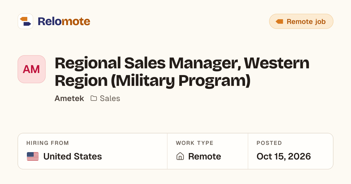 Regional Sales Manager, Western Region (Military Program) at Ametek