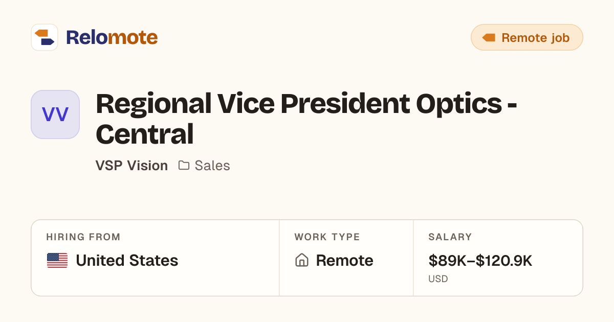 Regional Vice President Optics - Central at VSP Vision | Relomote