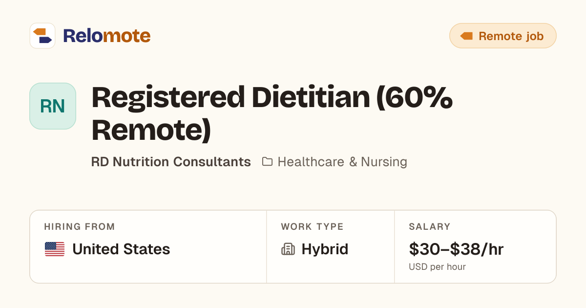 Registered Dietitian (60% Remote) at RD Nutrition Consultants