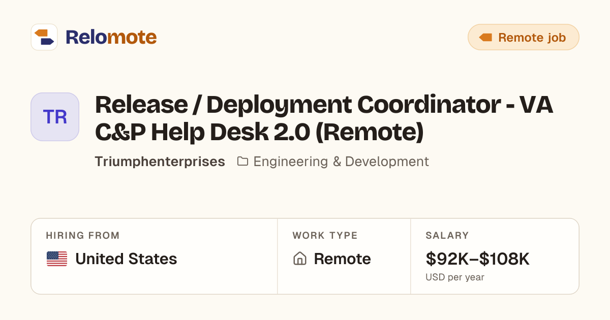 Release / Deployment Coordinator - VA C&P Help Desk 2.0 (Remote) at…