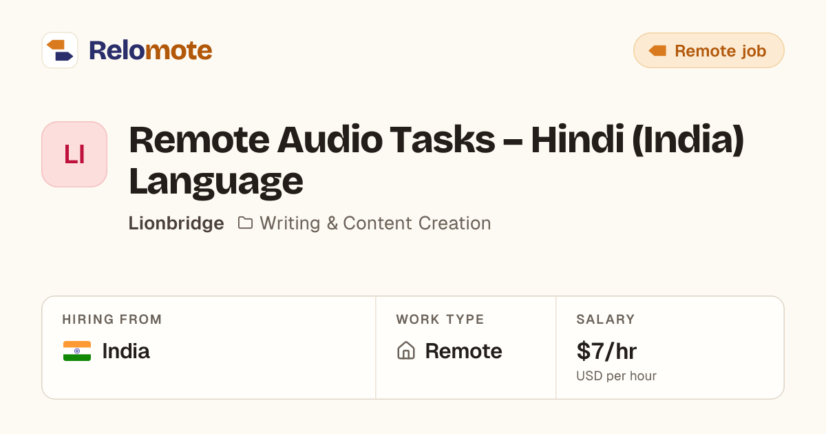 Remote Audio Tasks – Hindi (India) Language at Lionbridge | Relomote