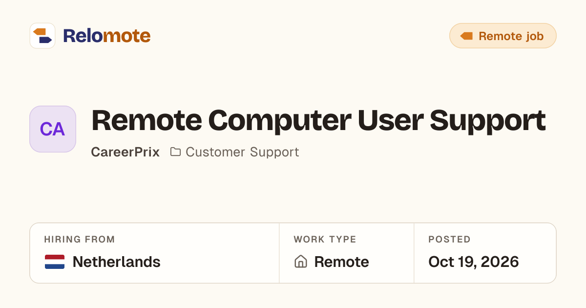 Remote Computer User Support at CareerPrix | Relomote