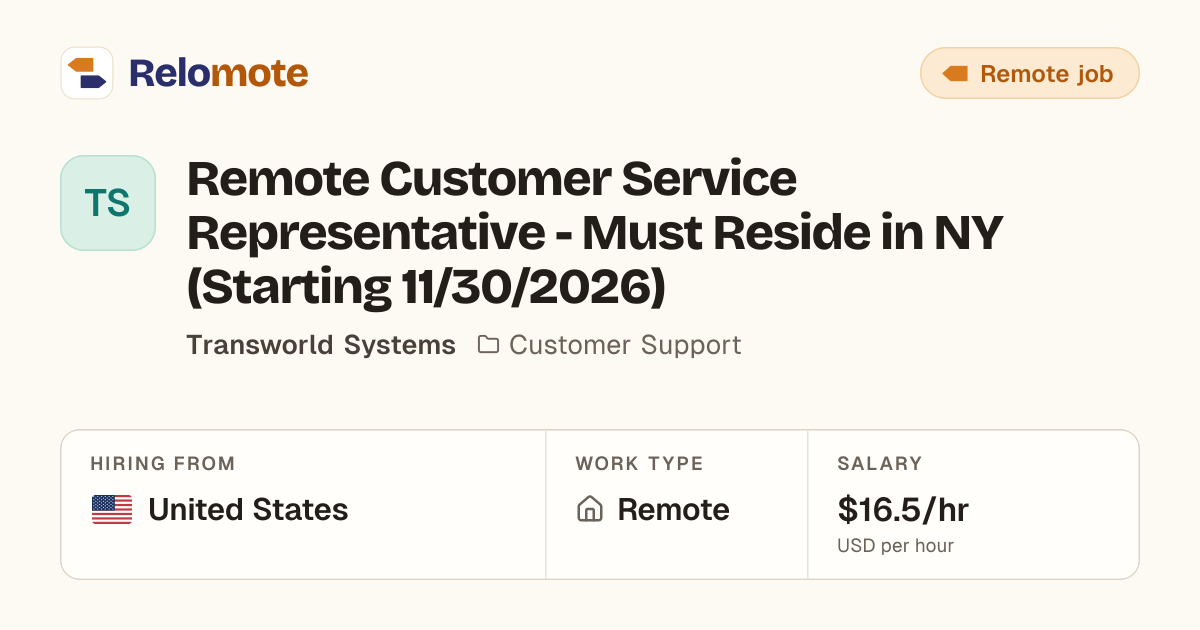 Remote Customer Service Representative - Must Reside in NY (Starting…