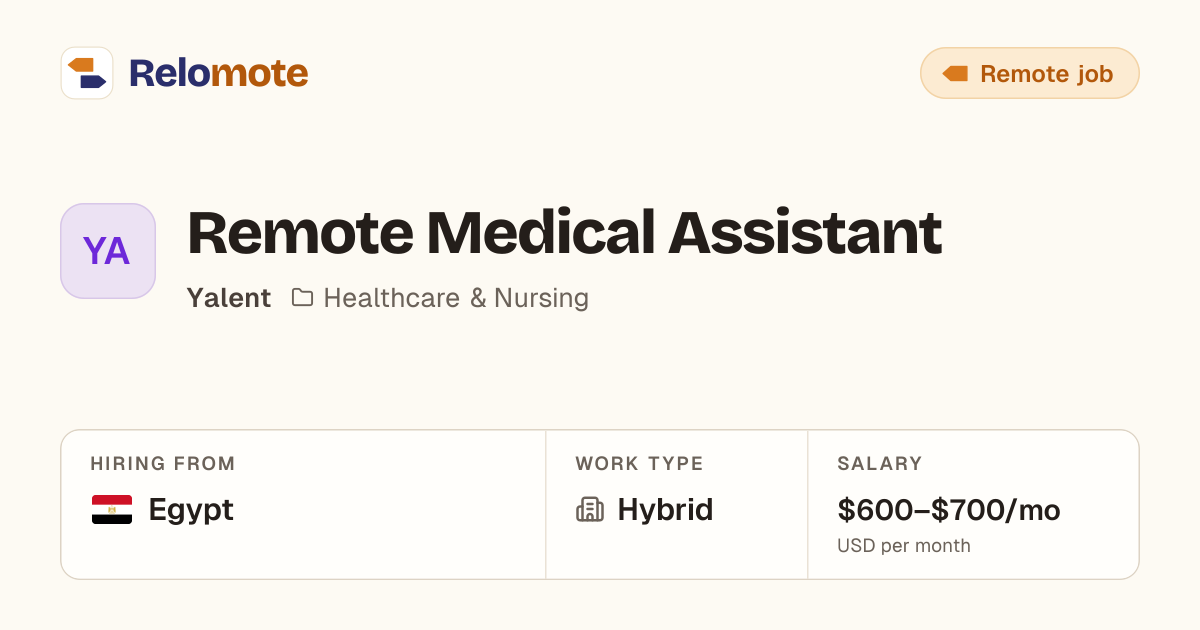 Remote Medical Assistant at Yalent | Relomote