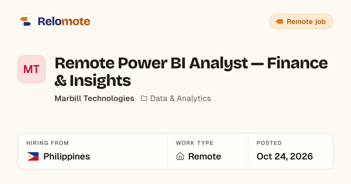Remote Power BI Analyst — Finance & Insights at Marbill Technologies