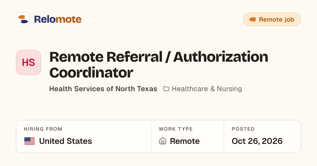 Remote Referral / Authorization Coordinator at Health Services of…