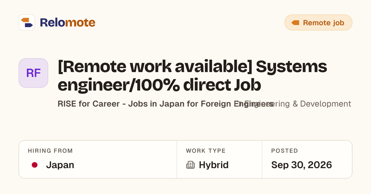 [Remote work available] Systems engineer/100% direct Job at RISE for ...