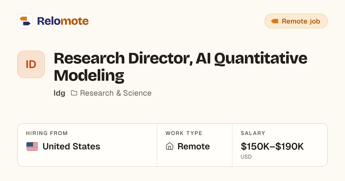 Research Director, AI Quantitative Modeling at Idg | Relomote