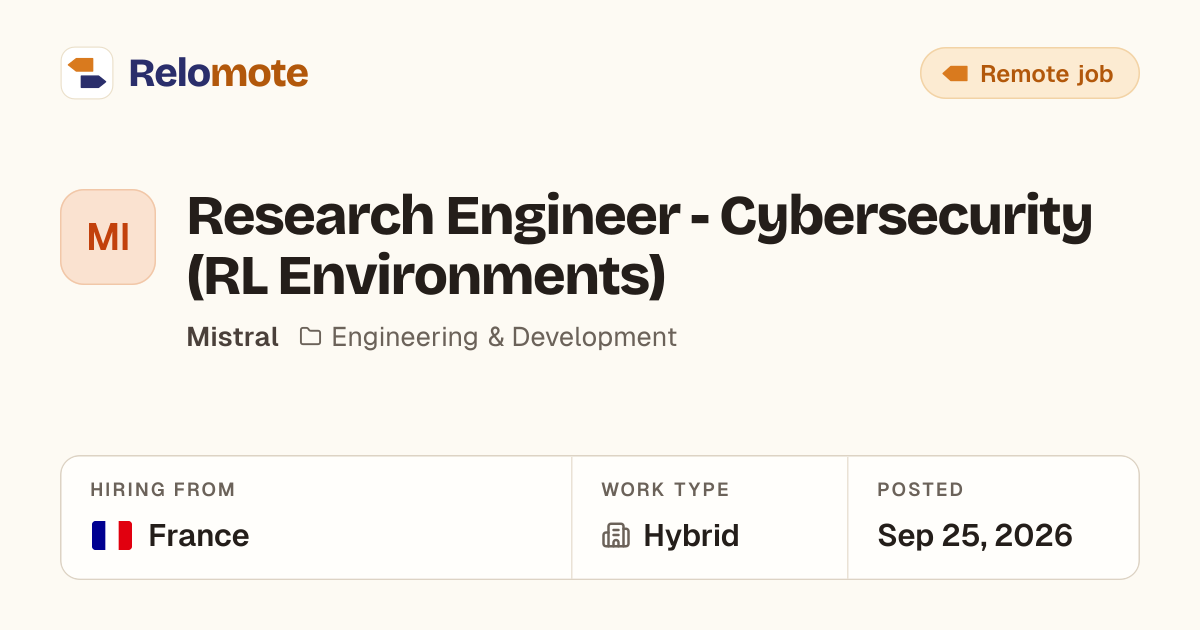 Research Engineer - Cybersecurity (RL Environments) at Mistral