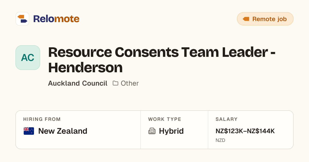 Resource Consents Team Leader - Henderson at Auckland Council
