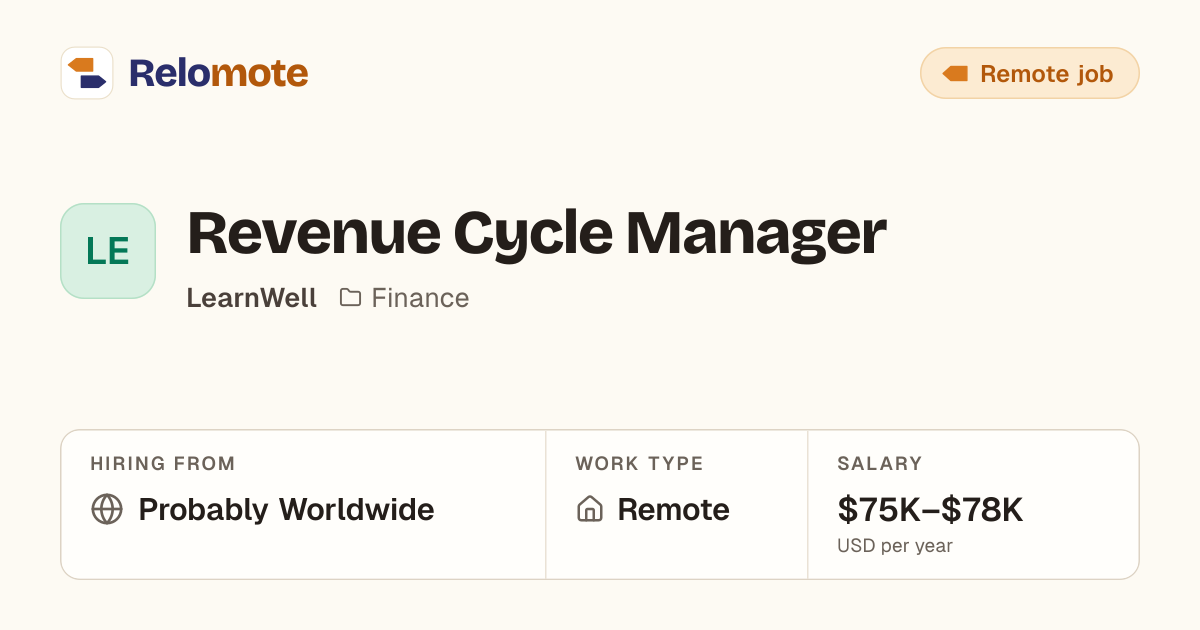 Revenue Cycle Manager at LearnWell | Relomote
