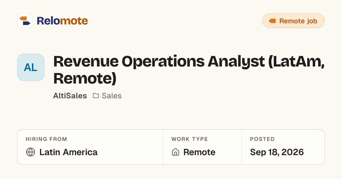 Revenue Operations Analyst (LatAm, Remote) at AltiSales | Relomote