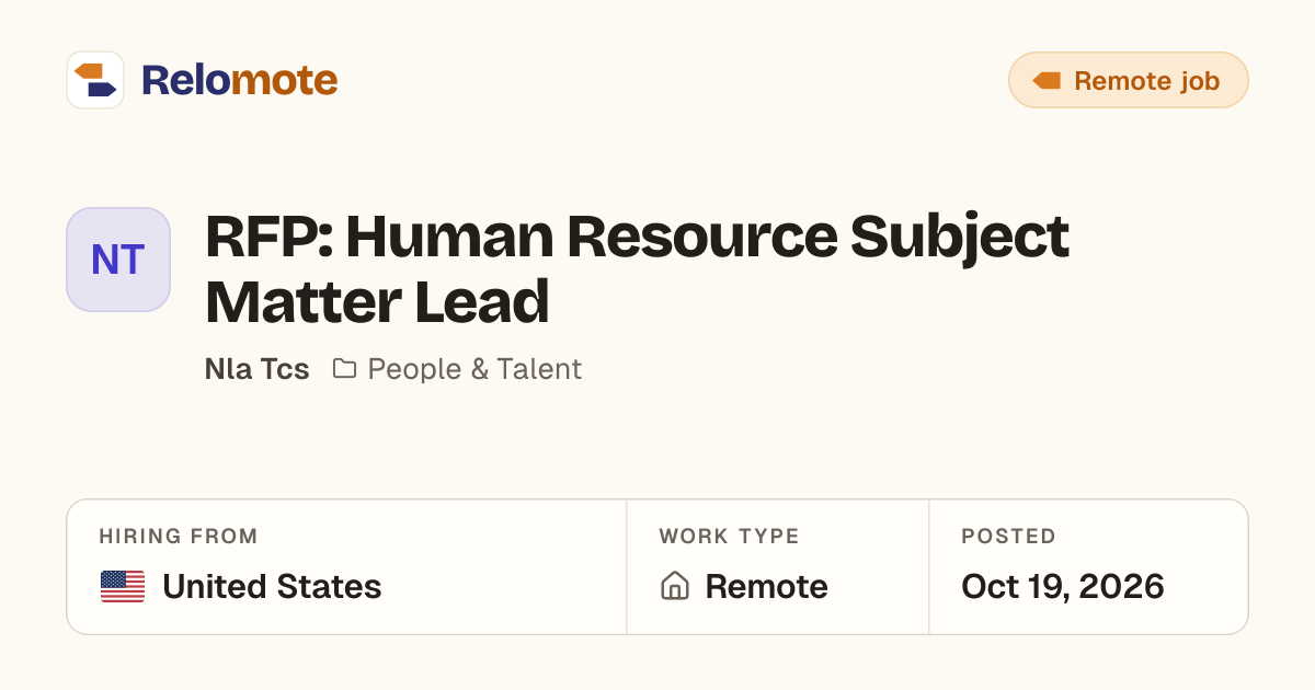 RFP: Human Resource Subject Matter Lead at Nla Tcs | Relomote