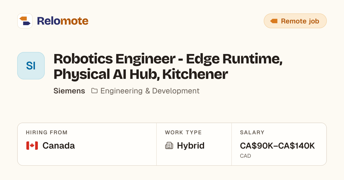 Robotics Engineer - Edge Runtime, Physical AI Hub, Kitchener at…