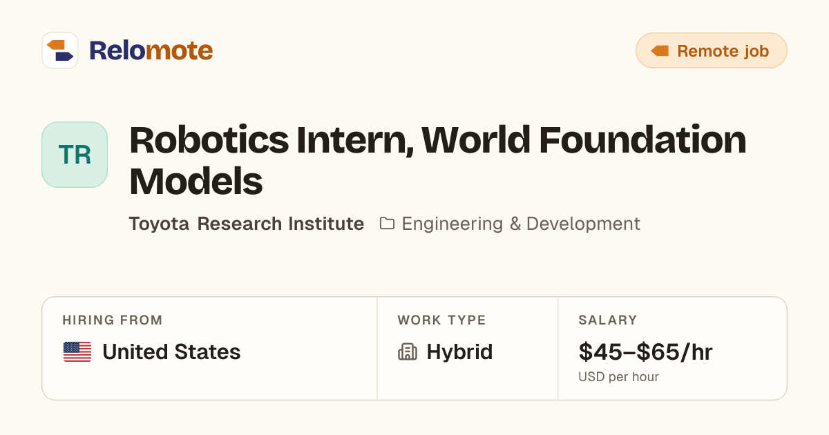 Robotics Intern, World Foundation Models at Toyota Research Institute