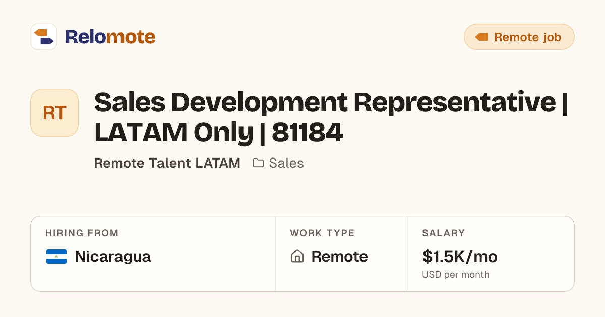 Sales Development Representative | LATAM Only | 81184 at Remote…
