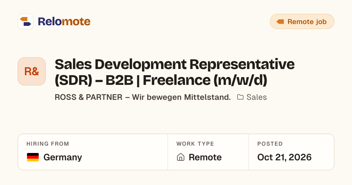Sales Development Representative (SDR) – B2B | Freelance (m/w/d) at…
