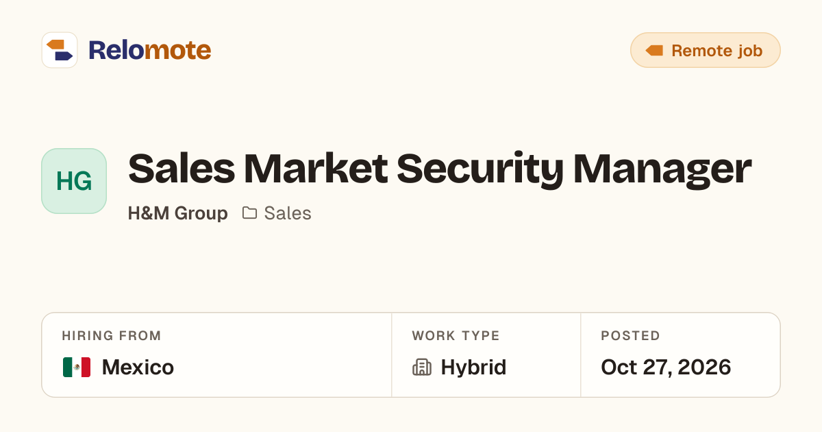 Sales Market Security Manager at H&M Group | Relomote