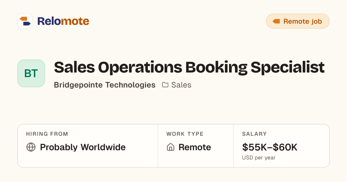 Sales Operations Booking Specialist at Bridgepointe Technologies