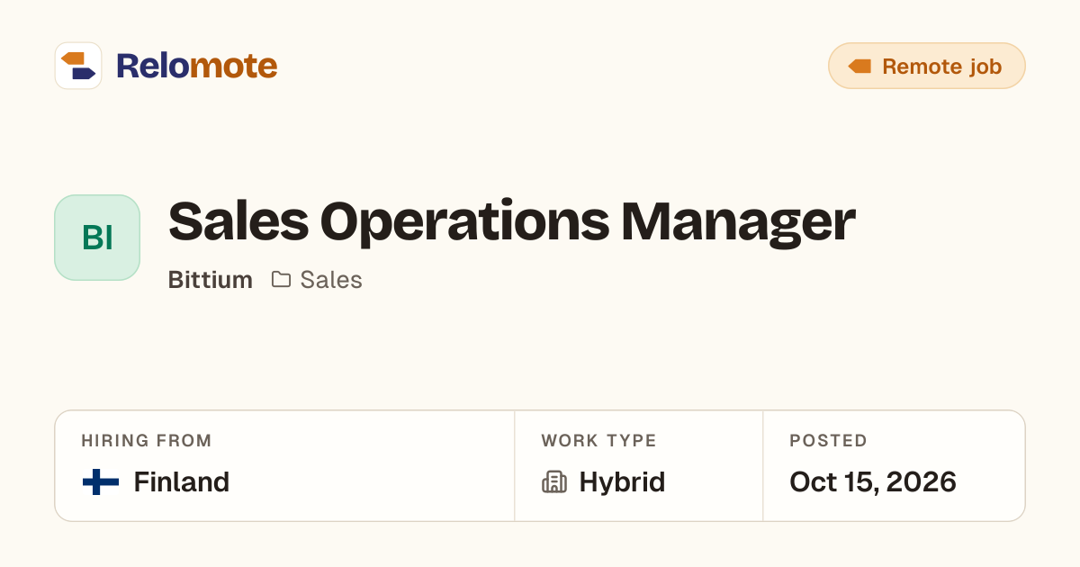 Sales Operations Manager at Bittium | Relomote