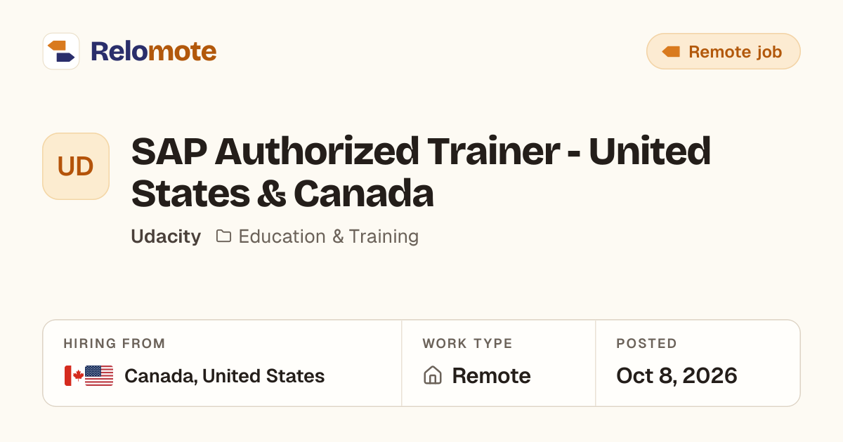 SAP Authorized Trainer - United States & Canada at Udacity | Relomote