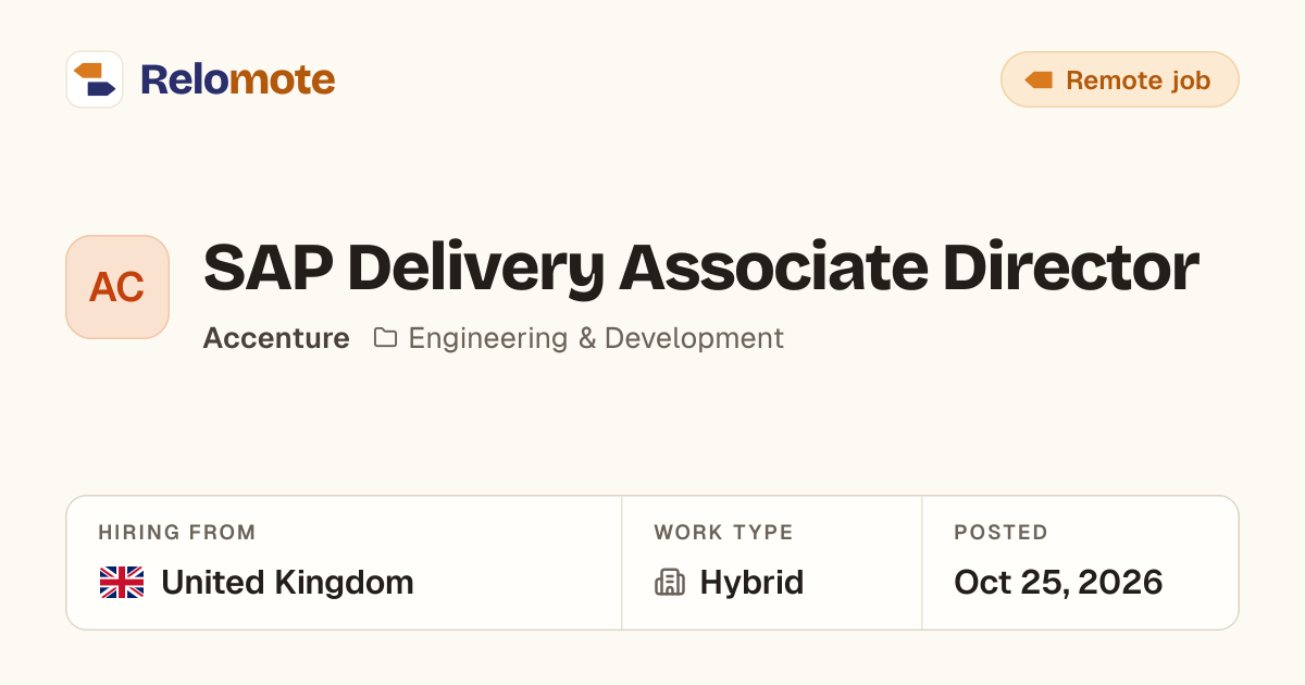 SAP Delivery Associate Director at Accenture | Relomote