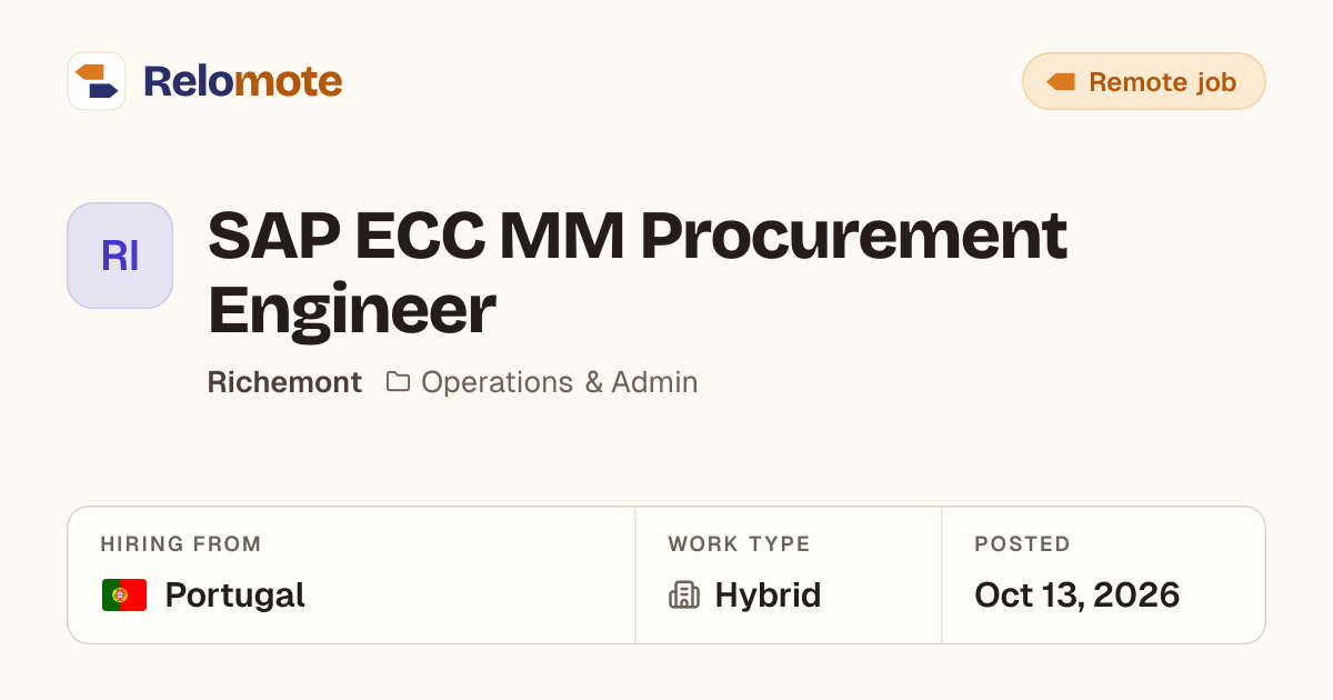 SAP ECC MM Procurement Engineer at Richemont | Relomote