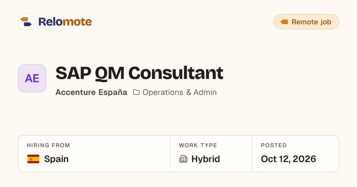 SAP QM Consultant at Accenture España | Relomote