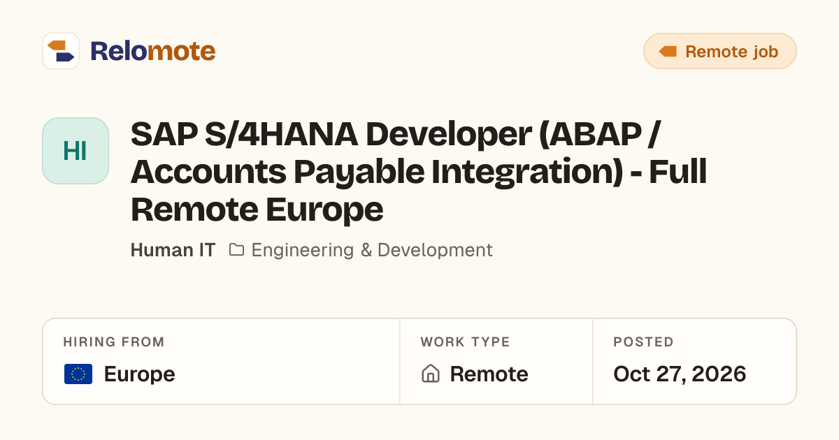 SAP S/4HANA Developer (ABAP / Accounts Payable Integration) - Full…