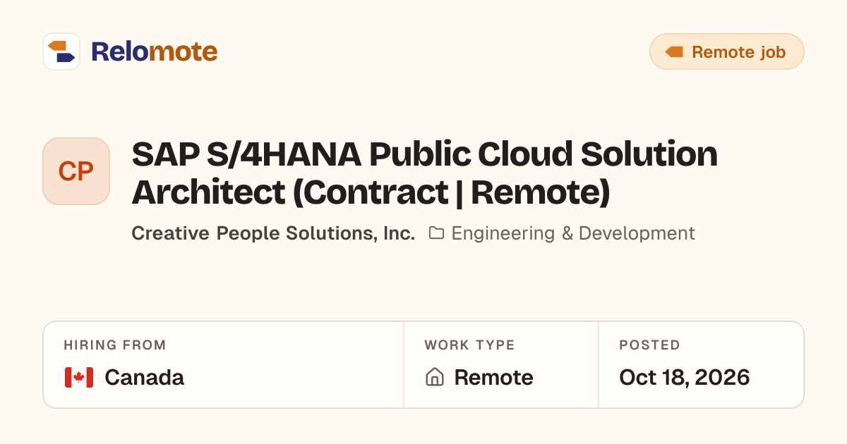 SAP S/4HANA Public Cloud Solution Architect (Contract | Remote) at…