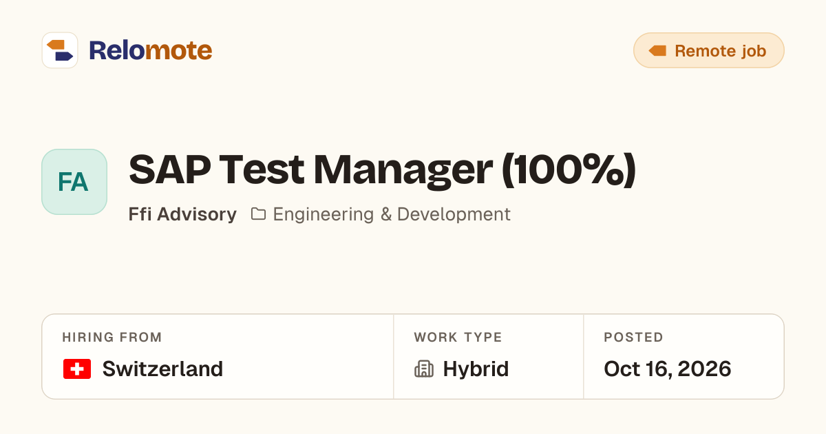 SAP Test Manager (100%) at Ffi Advisory | Relomote