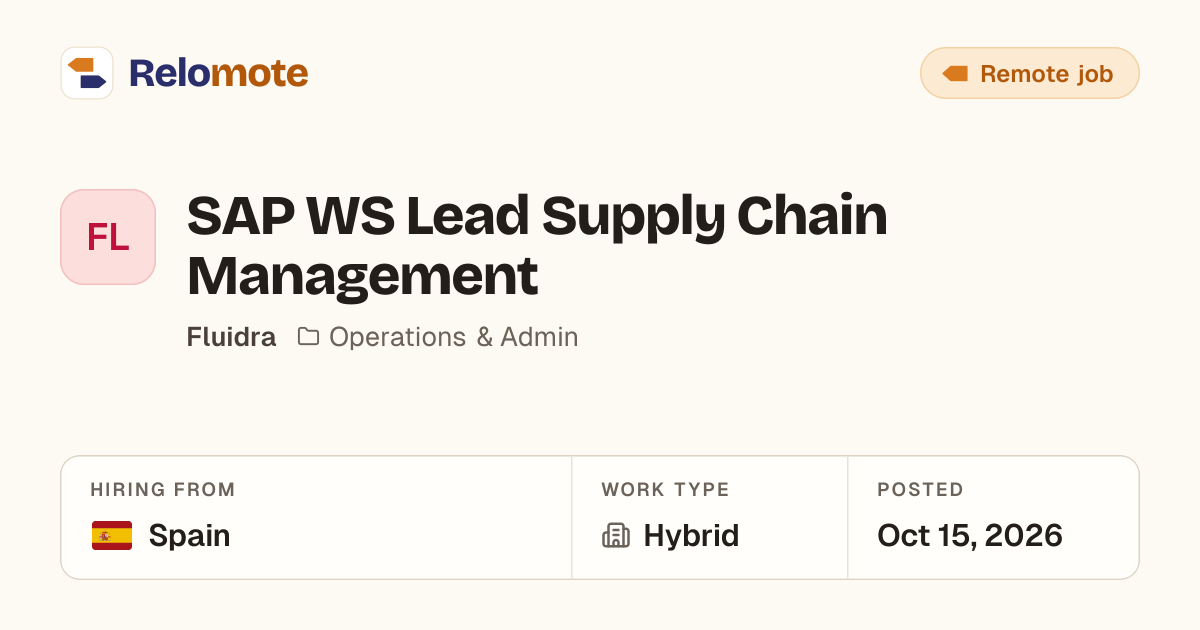 SAP WS Lead Supply Chain Management at Fluidra | Relomote