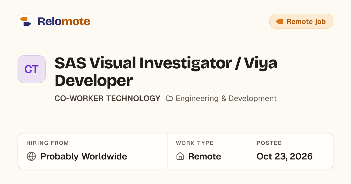 SAS Visual Investigator / Viya Developer at CO-WORKER TECHNOLOGY