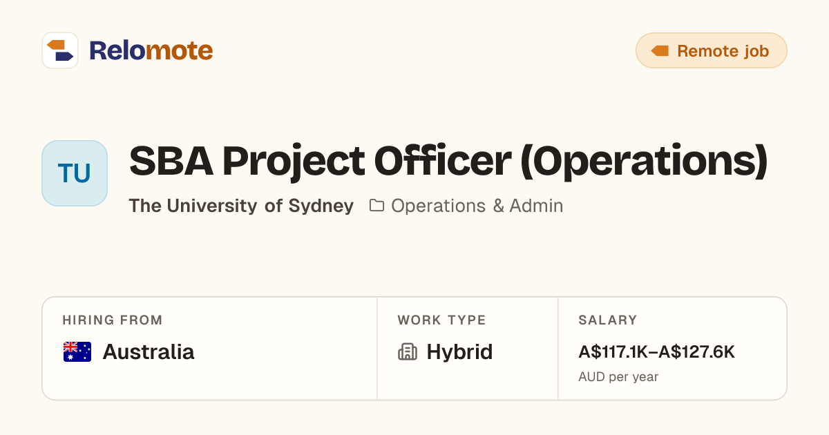 SBA Project Officer (Operations) at The University of Sydney