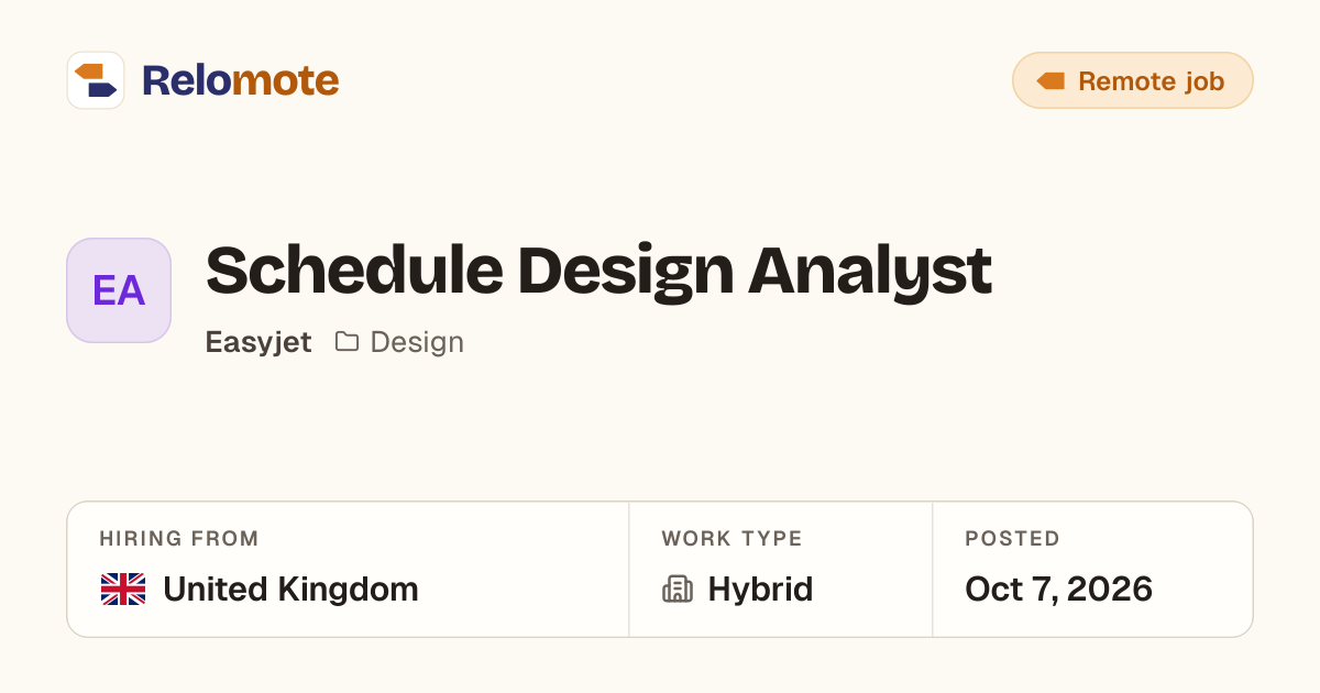 Schedule Design Analyst at Easyjet | Relomote