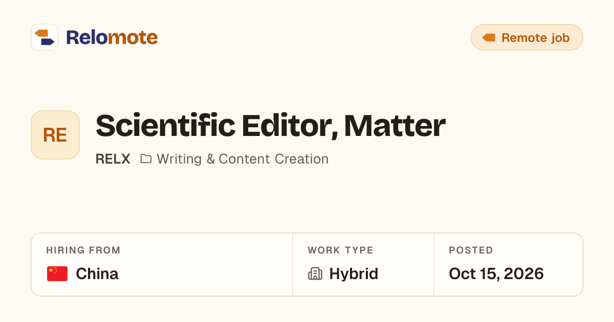 Scientific Editor, Matter at RELX | Relomote