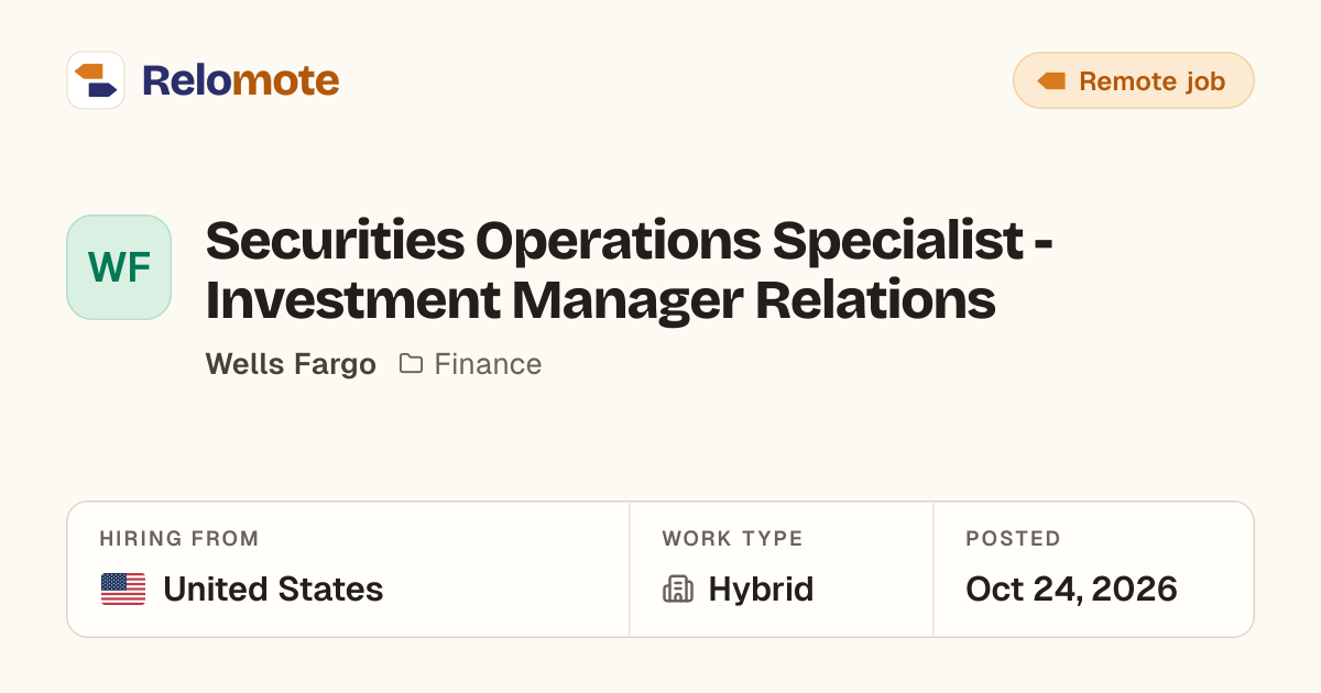 Securities Operations Specialist - Investment Manager Relations at…